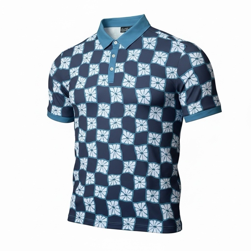 Sunday Swagger Polo Shirt Mens 4XL Blue Floral Checkerboard‎ Golf Performance